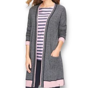T by TALBOTS Mixed Texture Marled Cardigan Grey/Pink/Navy Women’s size Large